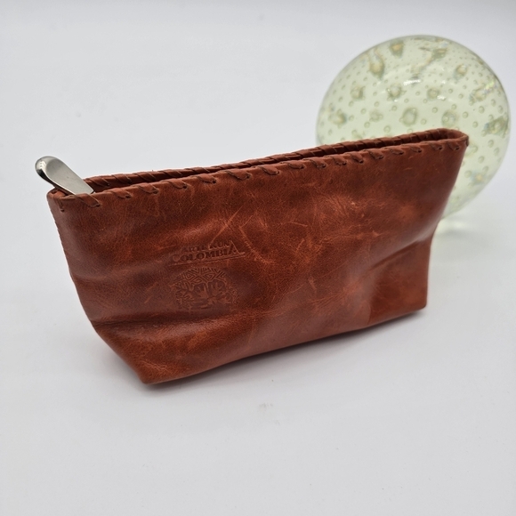 Vintage Bag Makeup Cosmetic Travel Case Pen Coin Wallet Orange Patchwork Boho - Picture 3 of 12